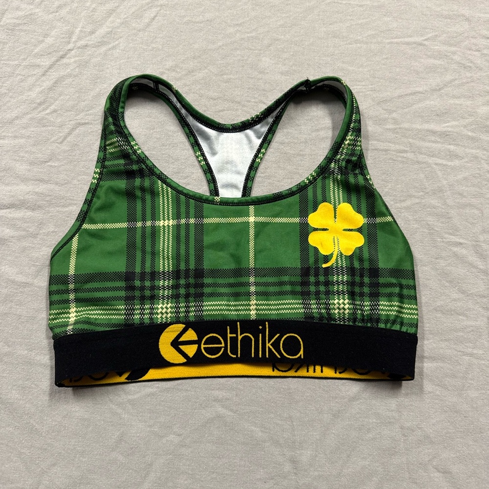 Ethika Green and Yellow Plaid Sports Bra